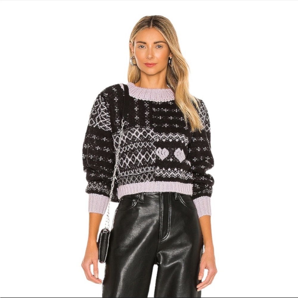 NWOT FREE PEOPLE Sweater Patchwork Knit Wool/Alpaca Balloon Sleeves Cropped XS